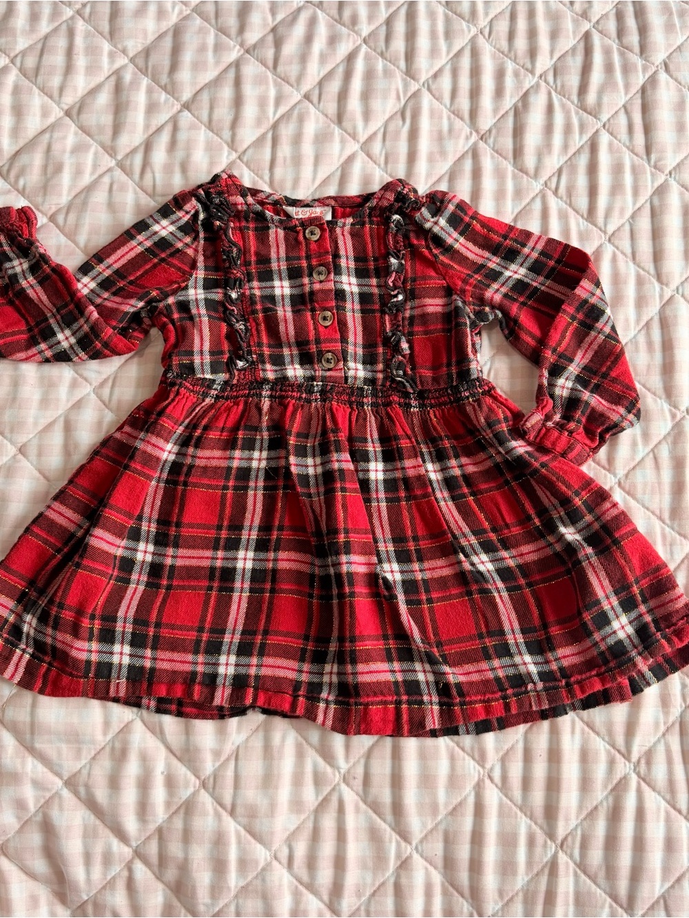 Cat & Jack Red Plaid Ruffle-Trim Long Sleeve shirt dress